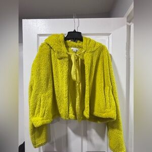 Bright Yellow Fuzzy Hooded Jacket